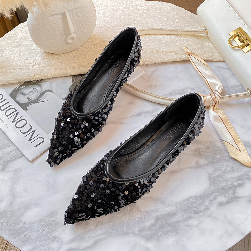 Glitter Elegant Ladies sier a190f pointed toe shiny wedding shoes woman EU36-42 big size bg ballet flats women loafers