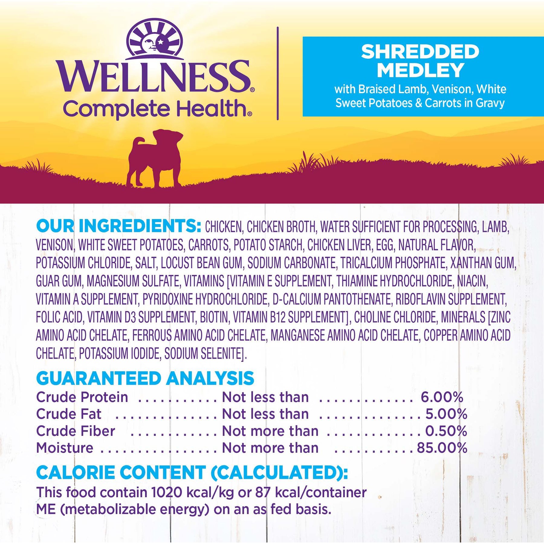 Wellness Petite Entrees Shredded Medley Lamb & Venison Small Breed Natural Wet Dog Food, 3-oz cup, 12 count