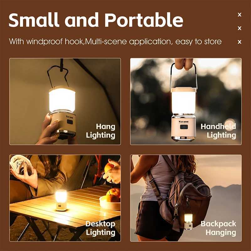 WEST BIKING Mini Outdoor Camping Light Portable Camping Atmosphere Lantern 4 Light Modes Type-C Fast Charging Hanging Tent Light M251115