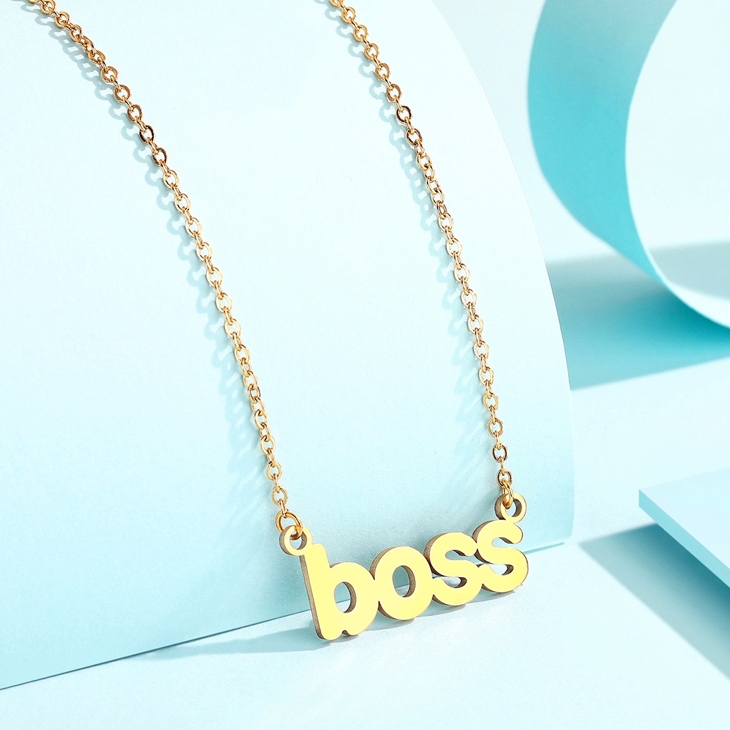 Cute Boss Letter Necklace English Word Stainless Steel Script Charm Chain Clavicle Collar Choker for Women Girl Child Hiphop Rock Jewelry