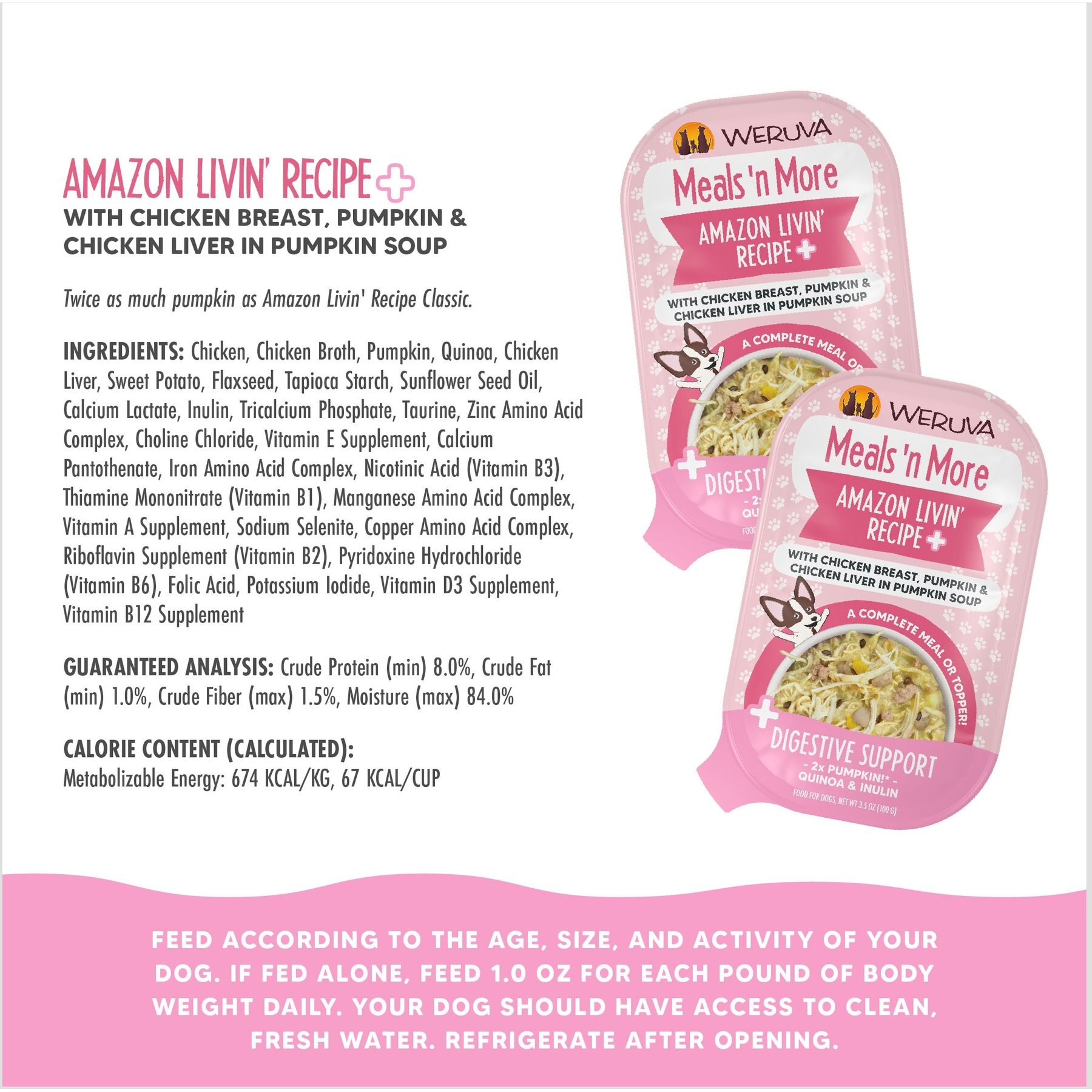 Weruva Meals 'n More Natural Wet Dog Food, Amazon Livin' Plus Digestive Support, 3.5-oz cup, 12 count