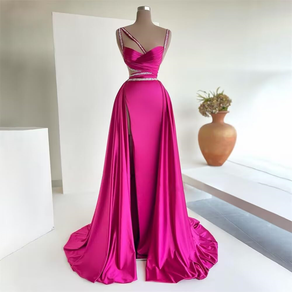 Split Long Prom Dresses Spaghetti V-Neck Beading Satin A-Line Lace-up Plus Size Formal Occasion Evening Party Gown Pd17
