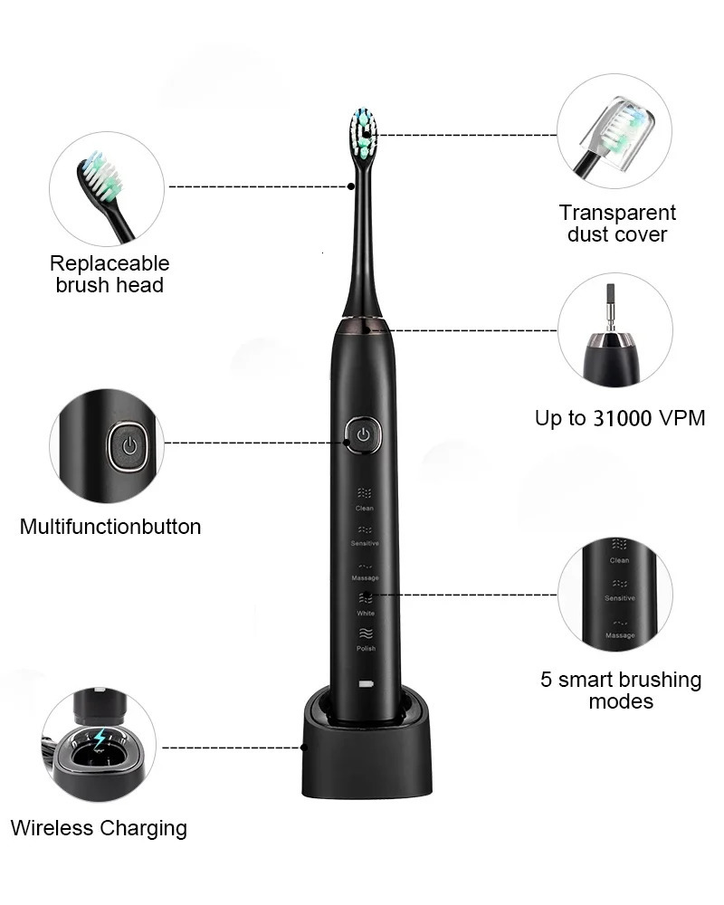 Sarmocare Ultrasonic Toothbrush Electric S100 IPX7 Waterpro Charging Sonic Childrens Tooth Brush USB Travel Case Szczoteczka 241122