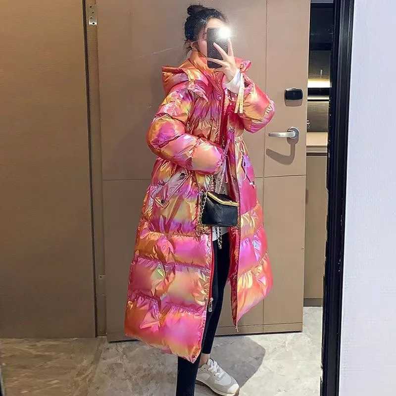2024 New Winter Womens Down Jacket Bright Face Light Color Non Washable Hoodie Covered with Kn Long Thick Mat Jacket W241122