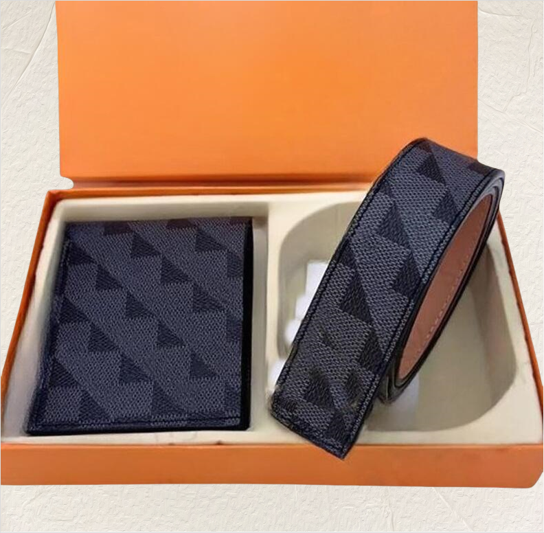 Leather designer belts for men brown wallet designer 2pcs set high quality plated gold smooth buckle letters simple waist belt small purses solid color sh059 C4