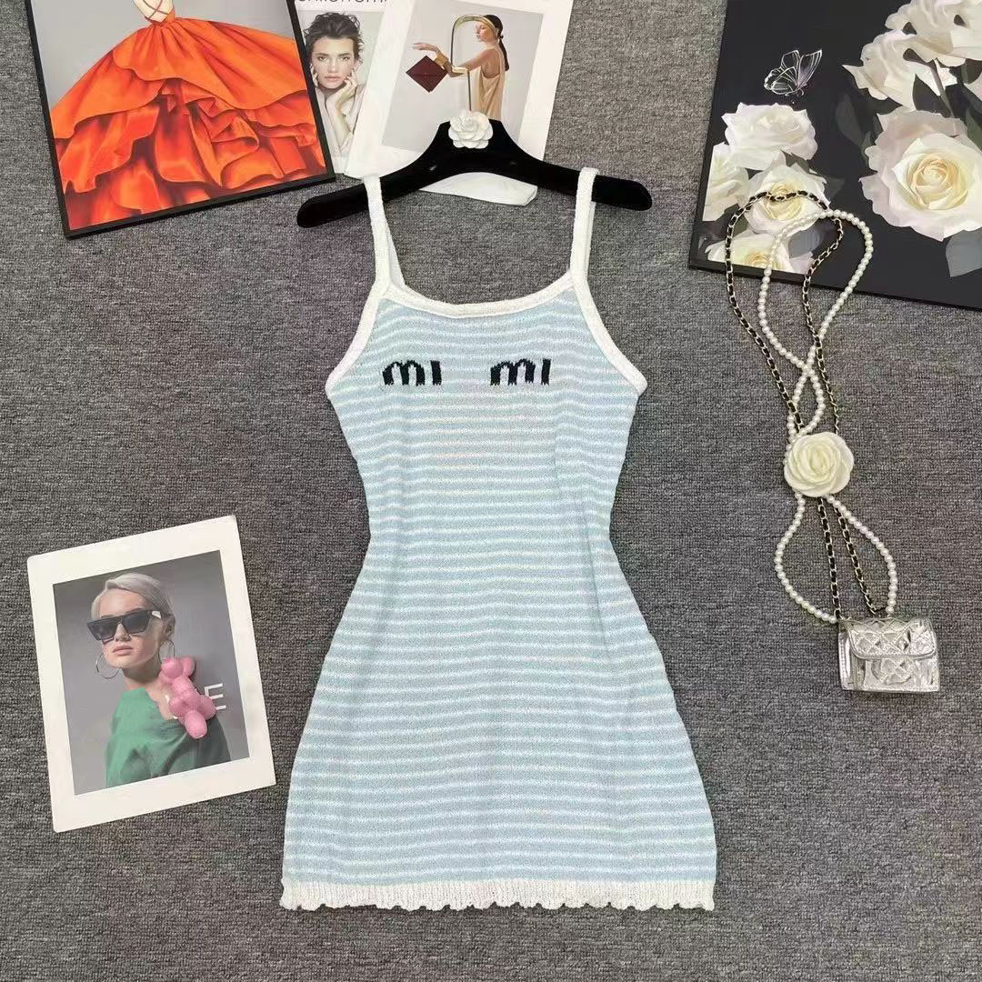 miu dress designer womens casual dress sleeveless tops embroidery knits tees summer spring fashionable outwears for lady slim basic classic mius dresses cba