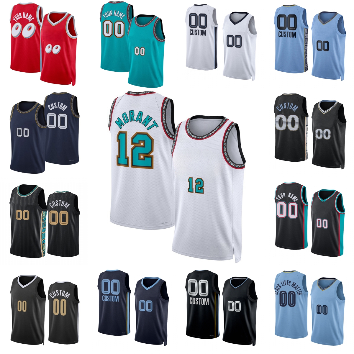 Custom Morant New City Basketball 10 Mike Bibby Jersey Printed Pippen Jackson Jr. 3 Abdur Rahim Jerseys Shorts Breathable Sport Shirt