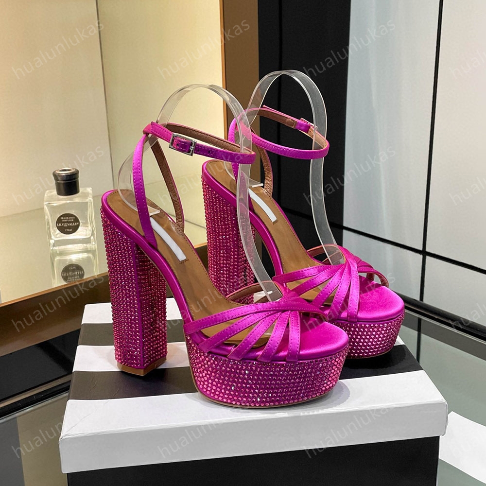 Narrow Band cage type Platform sandals chunky block Peep-Toe high heels ankle strap strap heeled sandal Pumps14cm women luxury designer shoes With box35-42