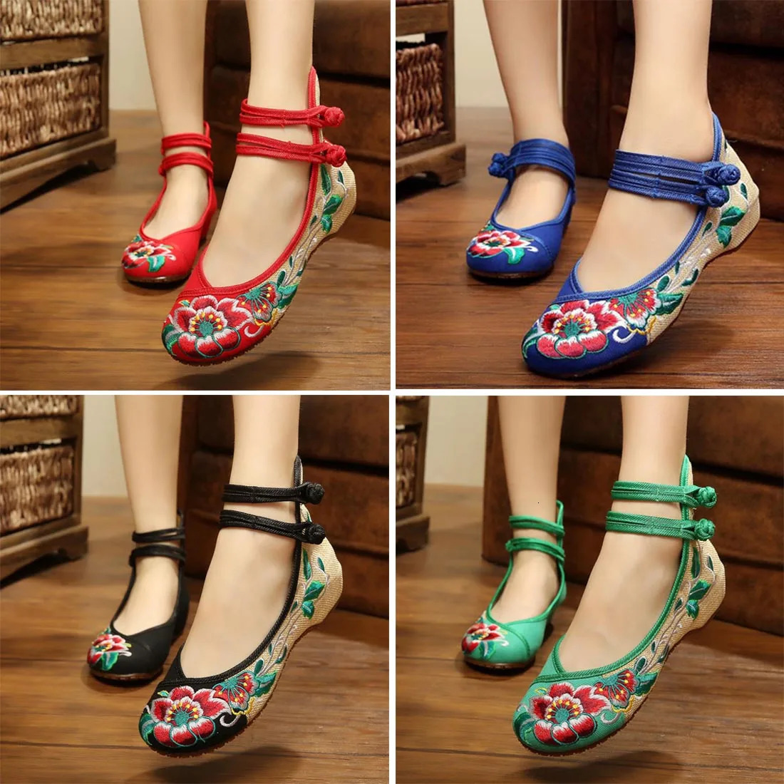 Handmade Womens Vintage Embroidered Canvas Ballet Flats Ladies Comfortable Chinese Ballerinas Vegan Embroidery Shoes 241122