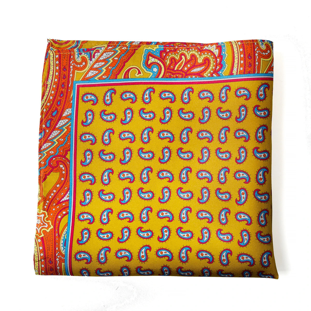 Retro style mens 100% silk paisley floral print Hanki custom handle head pocket square 241122