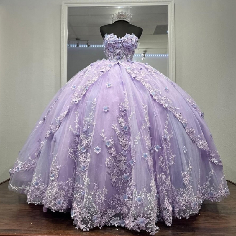 Lavender Quinceanera Dresses for 16 Year Ball Gown Off the Shoulder Applique Flower Tull Birthday Party Dress for Girl Vestido 15 De Noiva