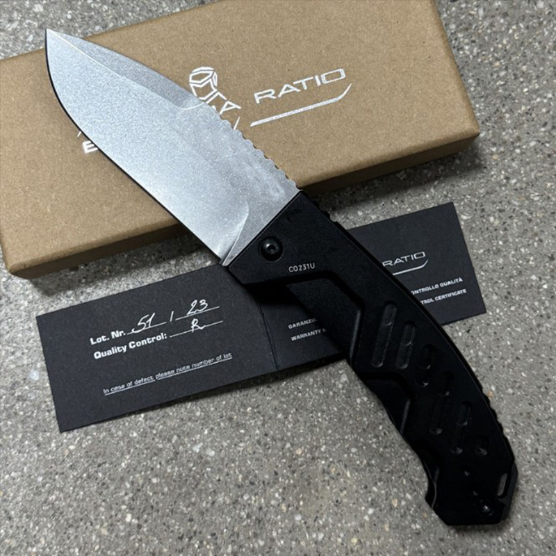 Rao-C Tactical Folding Knife 8Cr15Mov Black Oixde Drop Point Blade Aviation Aluminum Handle Ball Bearing EDC Pocket Knives Outdoor Tools