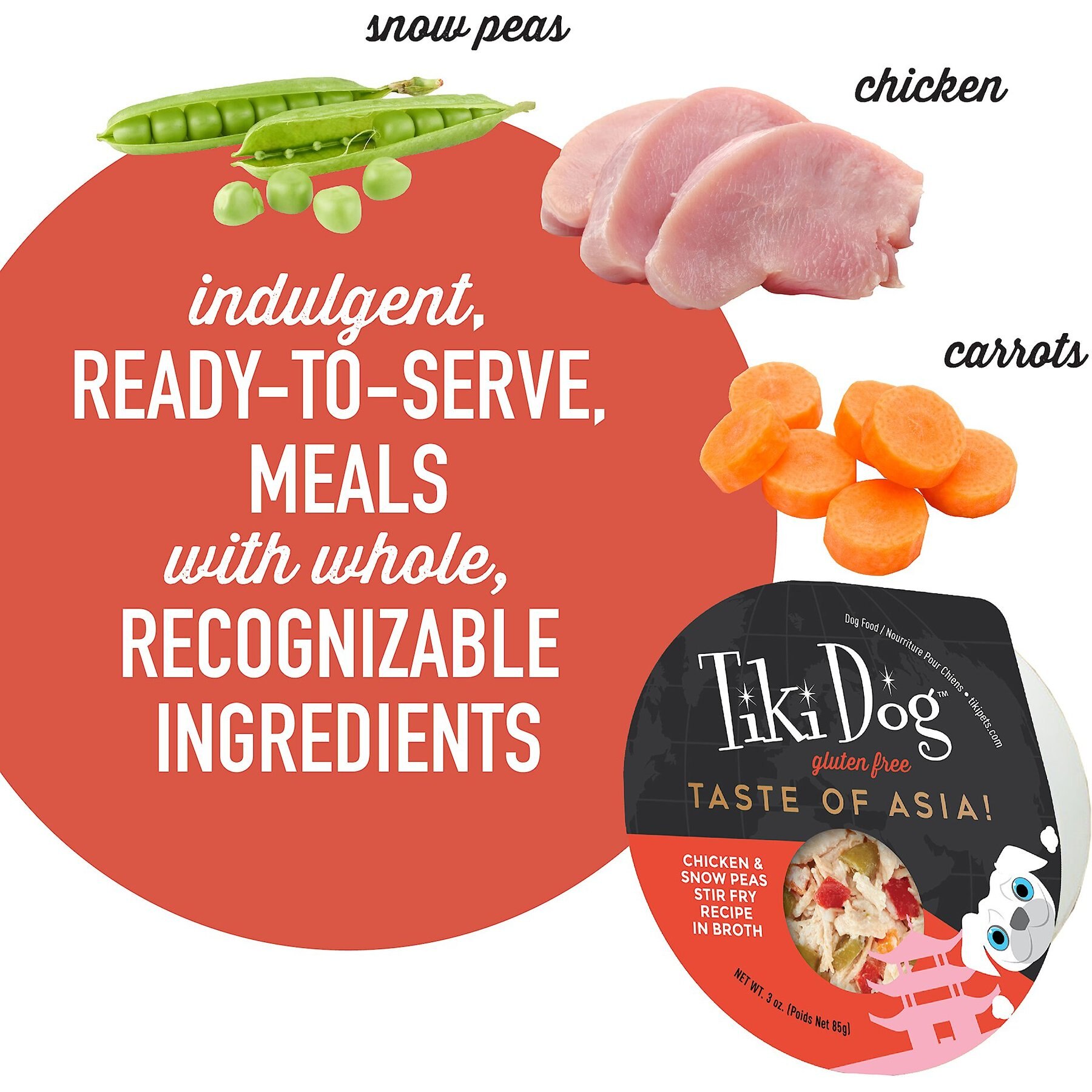 Tiki Dog Taste of Asia Chicken & Snow Peas Stir Fry Recipe in Broth Gluten-Free Wet Dog Food, 3-oz cup, case of 4