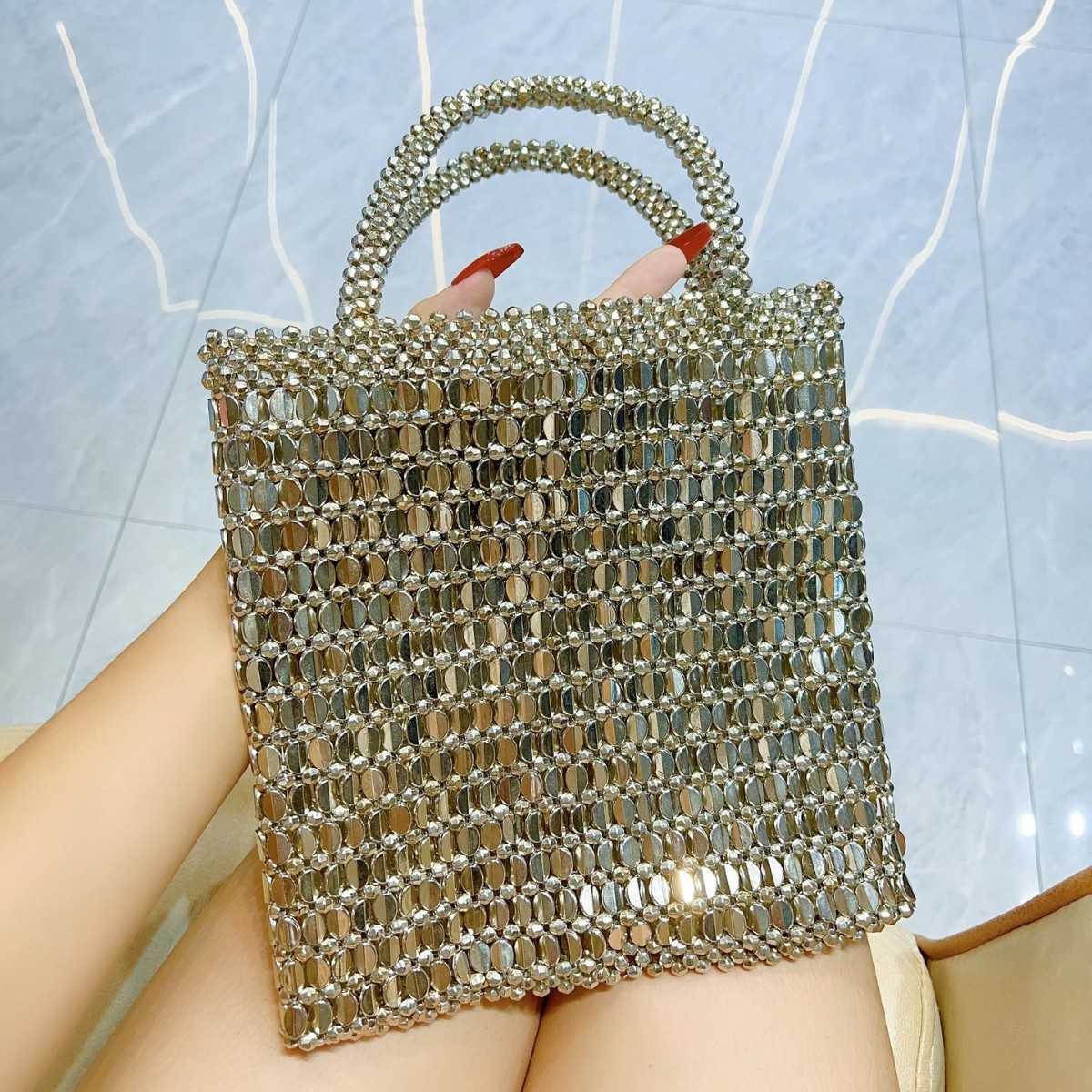 new metal shiny bag bead bag shiny piece underarm bag shopping bag single shoulder handbag elegant socialite handbag