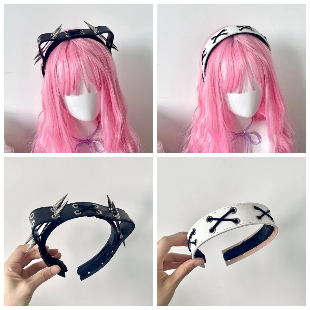 Y2K Women Girl Lolita Punk Rivets Leather Hair hoop KC headband Harajuku Gothic Ladies Hip hop punk Hairbands Hair Accessories 241122