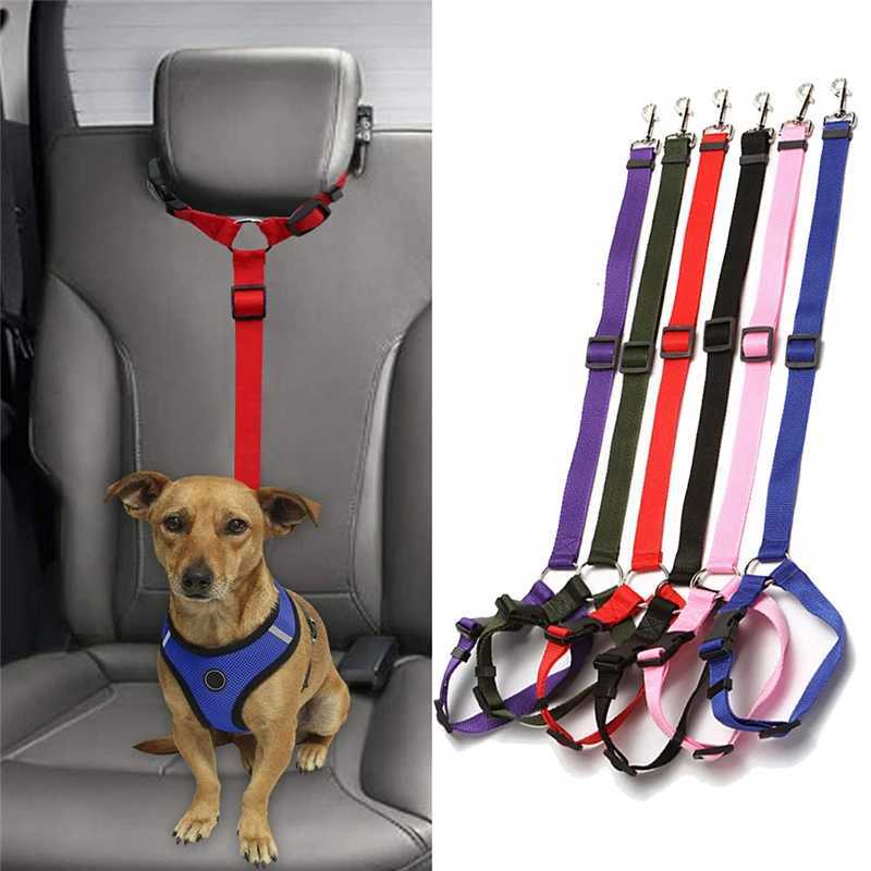Nylon Safety Belt for Dogs Solid Color Pet Car Seat Belt Two-in-one Leash Adjustable Dog Harness Collar Products Pet AccessoriesXJ250218