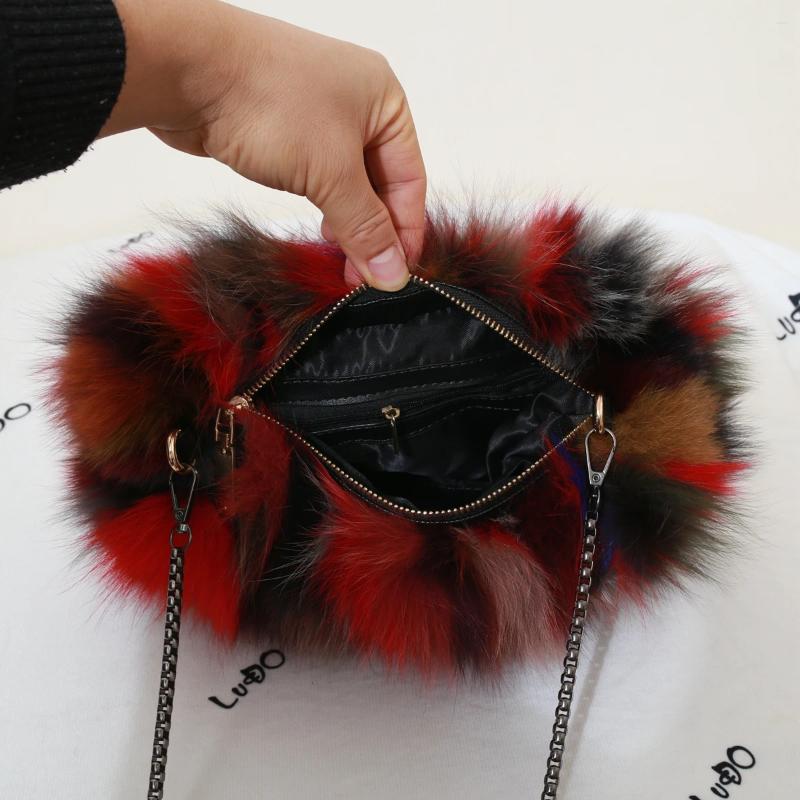 Shoulder Bags Real Fur Hand Warmer Bag Brand Chain Winter Ladies Authentic Fluffy Cute Fashion Women Handbag 0f9e
