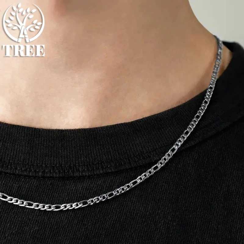 SHSTONE Mens 18K Gold Figaro Chain Necklace 2 4 6 8 10 12mm Cuban Chain 925 Pure Silver Long Necklace Mens Fashion Jewelry W241121