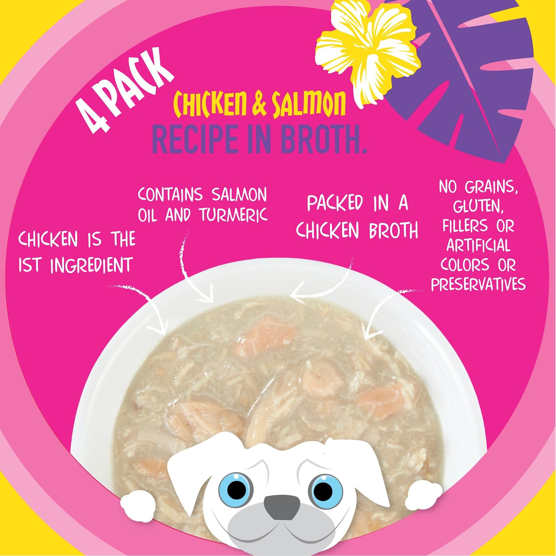 Tiki Dog Meaty High Protein Diet Chicken with Salmon Recipe in Broth Grain-Free Wet Dog Food, 3-oz cup, case of 4