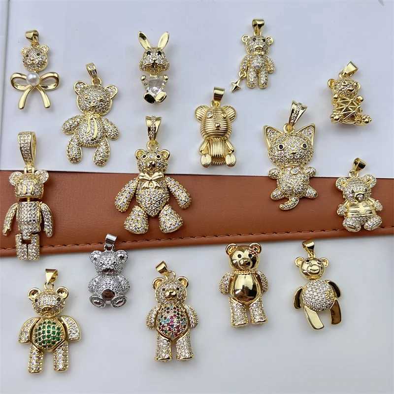 2023 Fashion Cute CZ Crystal Ted Bear Necklace Womens Copper Gold Plated Heart Bear Necklace Animal Jewelry Gift W241121