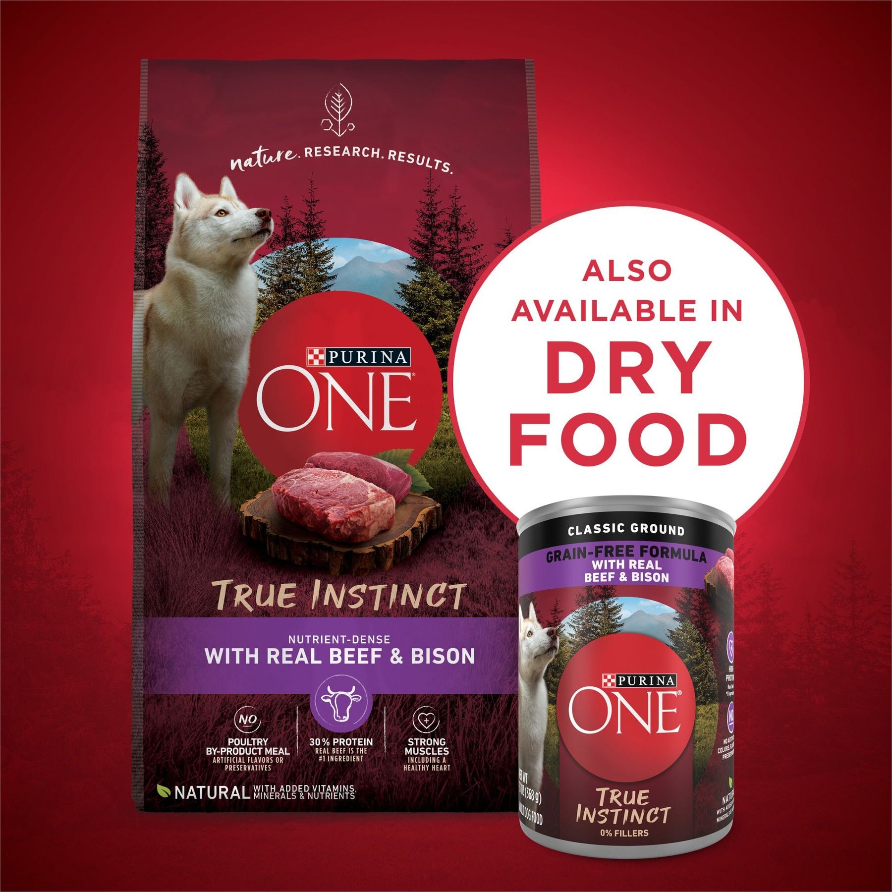 Purina ONE SmartBlend True Instinct Classic Ground Real Beef & Bison Grain-Free Wet Dog Food, 13-oz can, case of 12