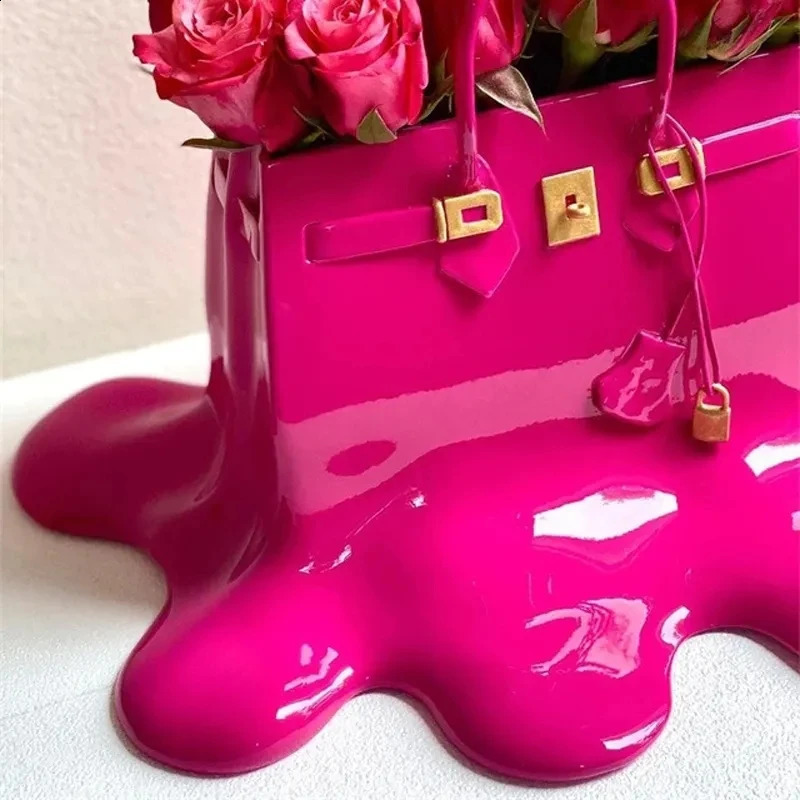 High quality silver resin flower vase bag for home decoration aesthetics room decoration wedding desktop decoration living room large bag vase 241121