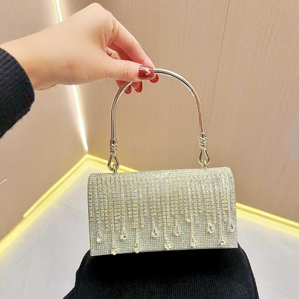 new diamond inlaid water diamond handheld bag with tassel banquet style small bag for womens diagonal cross banquet bag