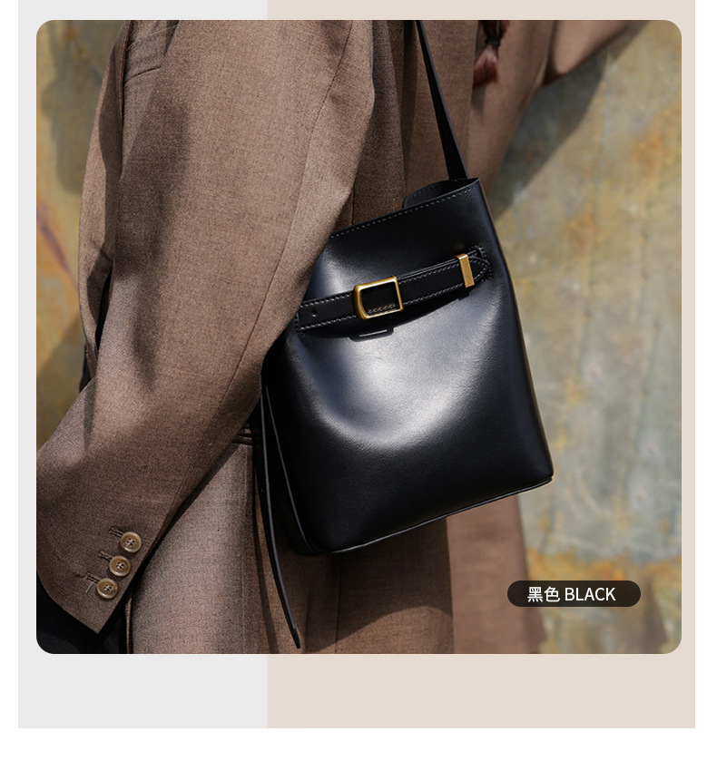 Genuine Leather Bucket For Women New Vintage Messenger High Quality Simple Handbag Lady Shoulder Bag Bag Female Zipper Style BagVoyage