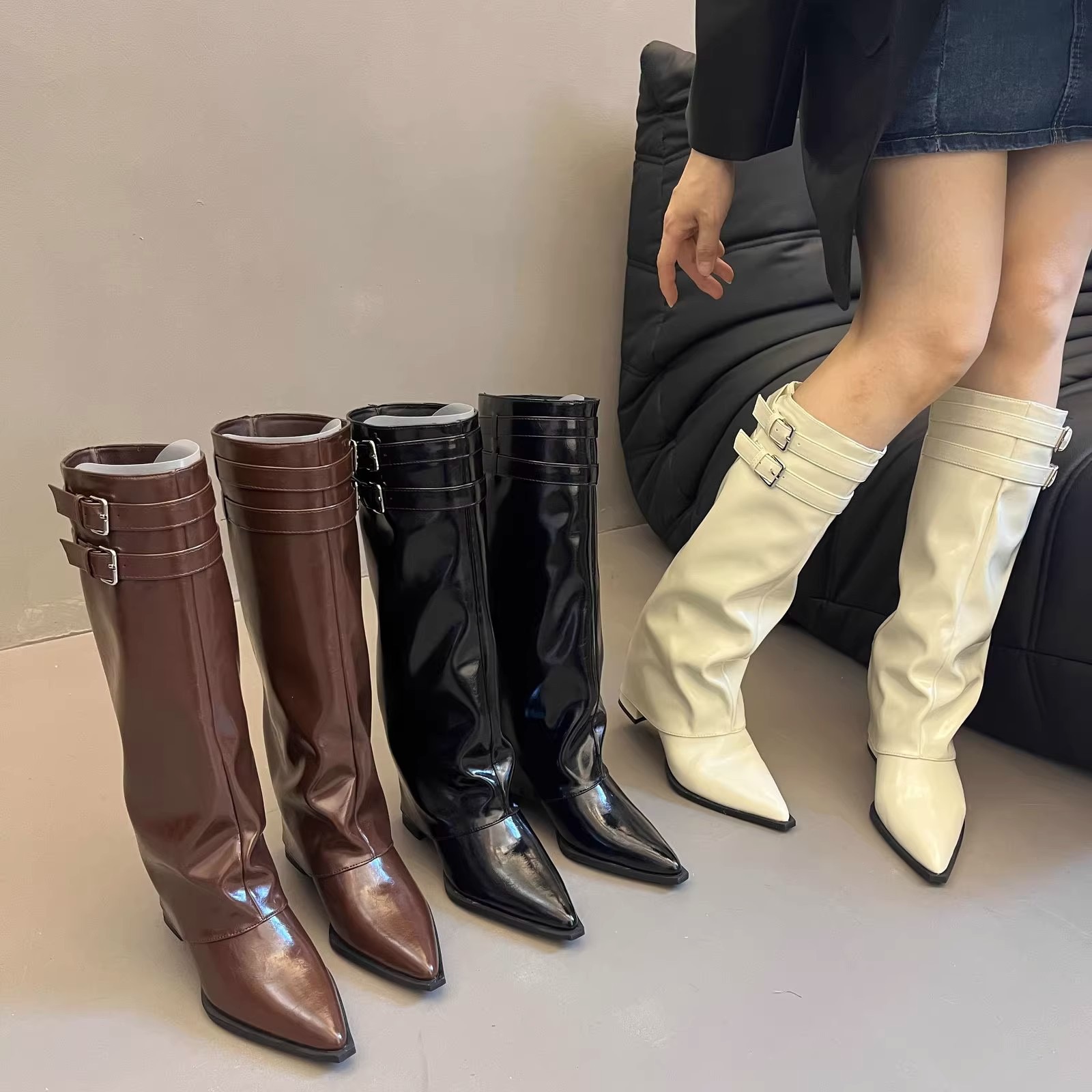 2025 new Fashion Pointed Toe Ladies Long Western Booties Female Designer Footwear Modern Women Knee High Boots With Heels Shoes