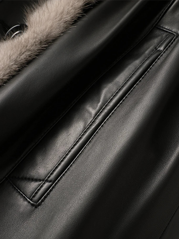 Lautaro Winter Long Warm Thick Black Leather Coat Womens Inner Fur Elegant Faux Fur Lining Jacket Parka Fashion 241120
