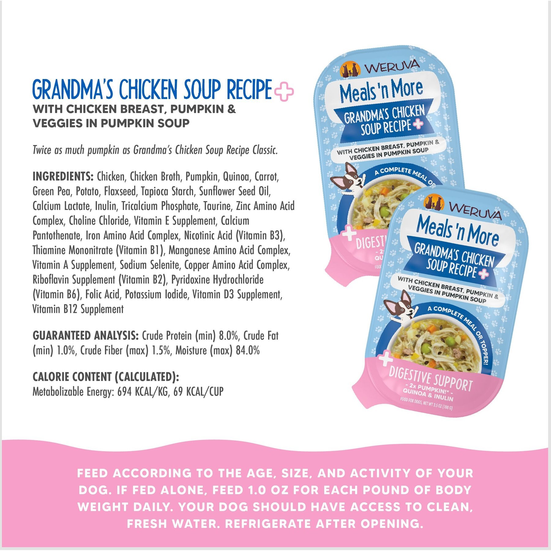 Weruva Meals 'n More Natural Wet Dog Food, Grandma's Chicken Soup Plus Digestive Support, 3.5-oz cup, 12 count