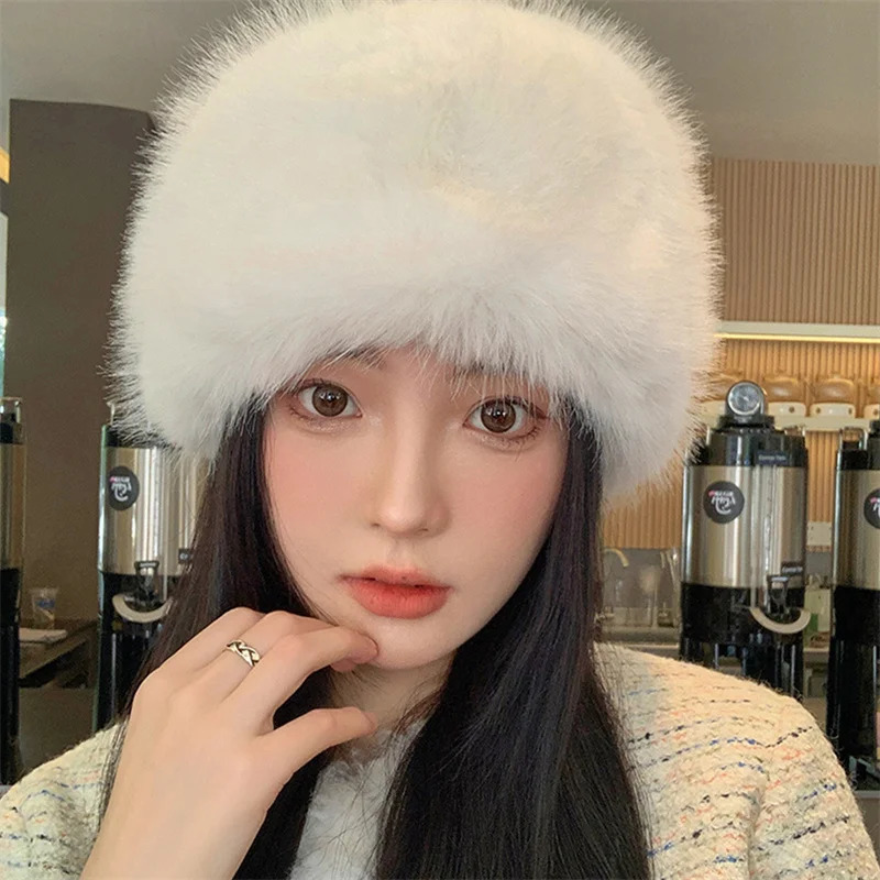 Winter Hat For Womens High Quality Mink Fur Thickened Warm Pullover Beanie Fashion Y2K Same Style Plush Flat Cap 241122