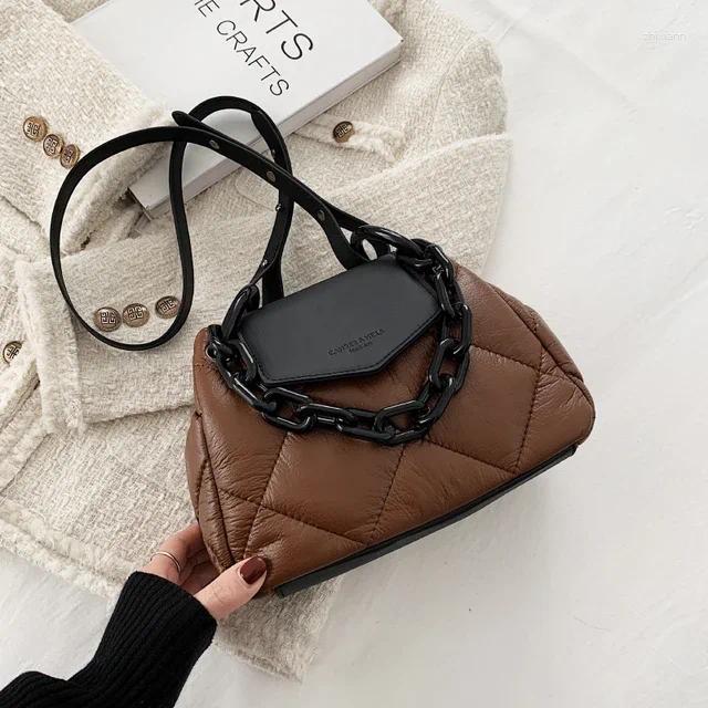Drawstring Kawaii Hit Winter PU Leather Padded Quilted Women's Designer Handbag Chain Shoulder Crossbody Bags zhanyishengli