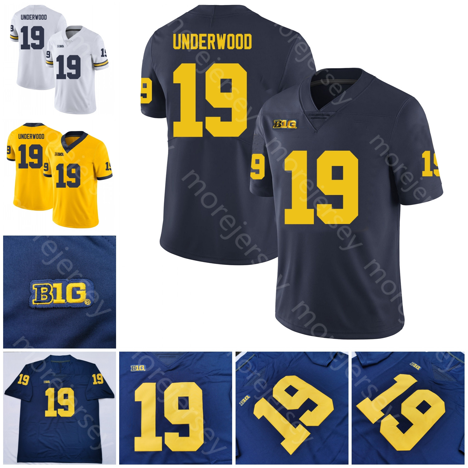 Football Jersey NCAA College 19 Underwood Navy White Yellow Size S M L XL XXL XXXL