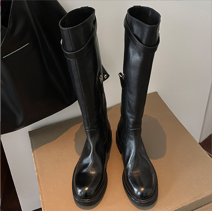 Casual platform Snow Buckle Women Knee High Boots Warm Fur Winter Riding Boot Female Black Brown Shoes