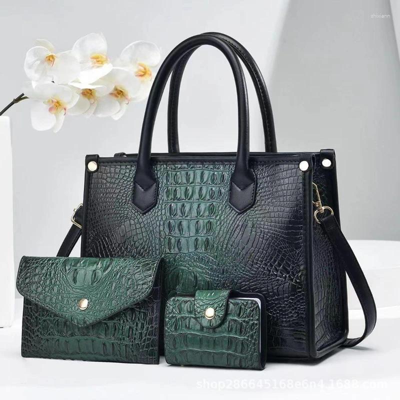 Totes 3 Pieces Sets Shoulder Bag For Women Retro Crocodile Pattern High Quality Leather Crossbody Commute Tote Handbag zhanyishengli