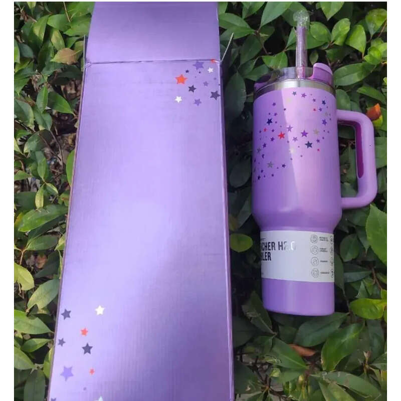 USA Stock 40Oz Blueberry Milk Pink Rose Blue Magnolia Tumblers Clean Slate Warm Cool Serene Stainless Steel Cups 40 OZ Purple Stars Car Mug With Straw