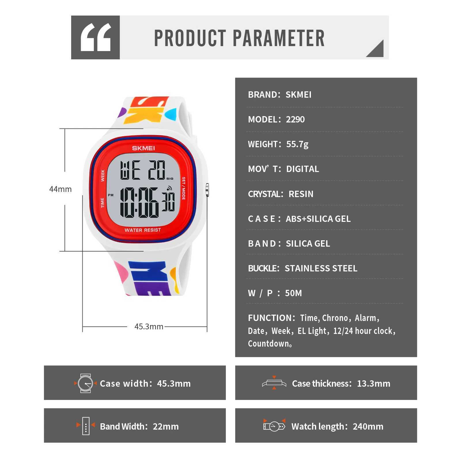 SKMEI Youth Cool Vitality Stopwatch Digital Sports Watch Mens Fashion 5Bar Waterproof Watch X241122