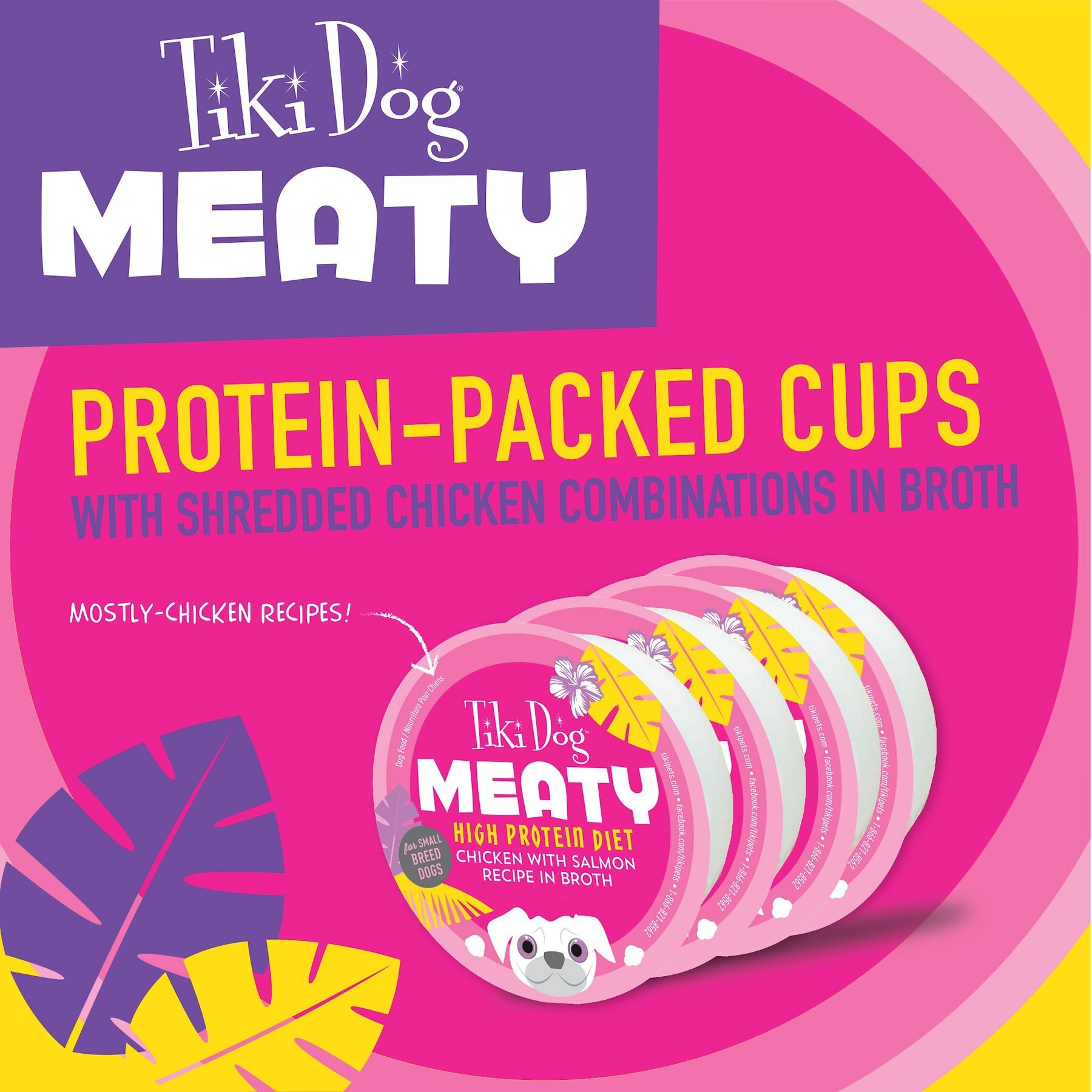 Tiki Dog Meaty High Protein Diet Chicken with Salmon Recipe in Broth Grain-Free Wet Dog Food, 3-oz cup, case of 4