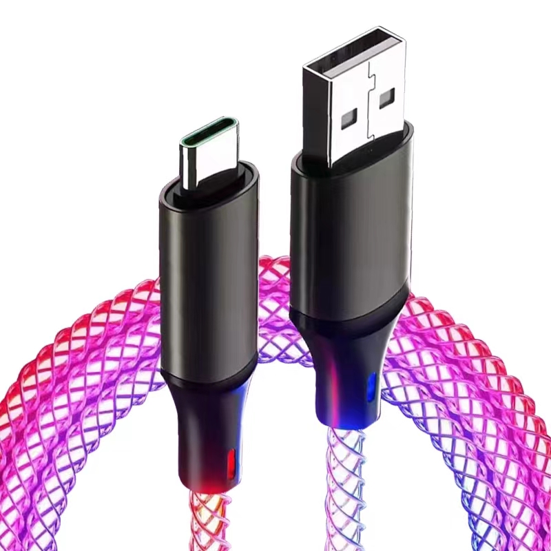 Factory Price 100W LED type c cable fast charging Light Up Lightning cable data usb Mobile iphone cables for Apple,Huawei, OPPO, Vivo