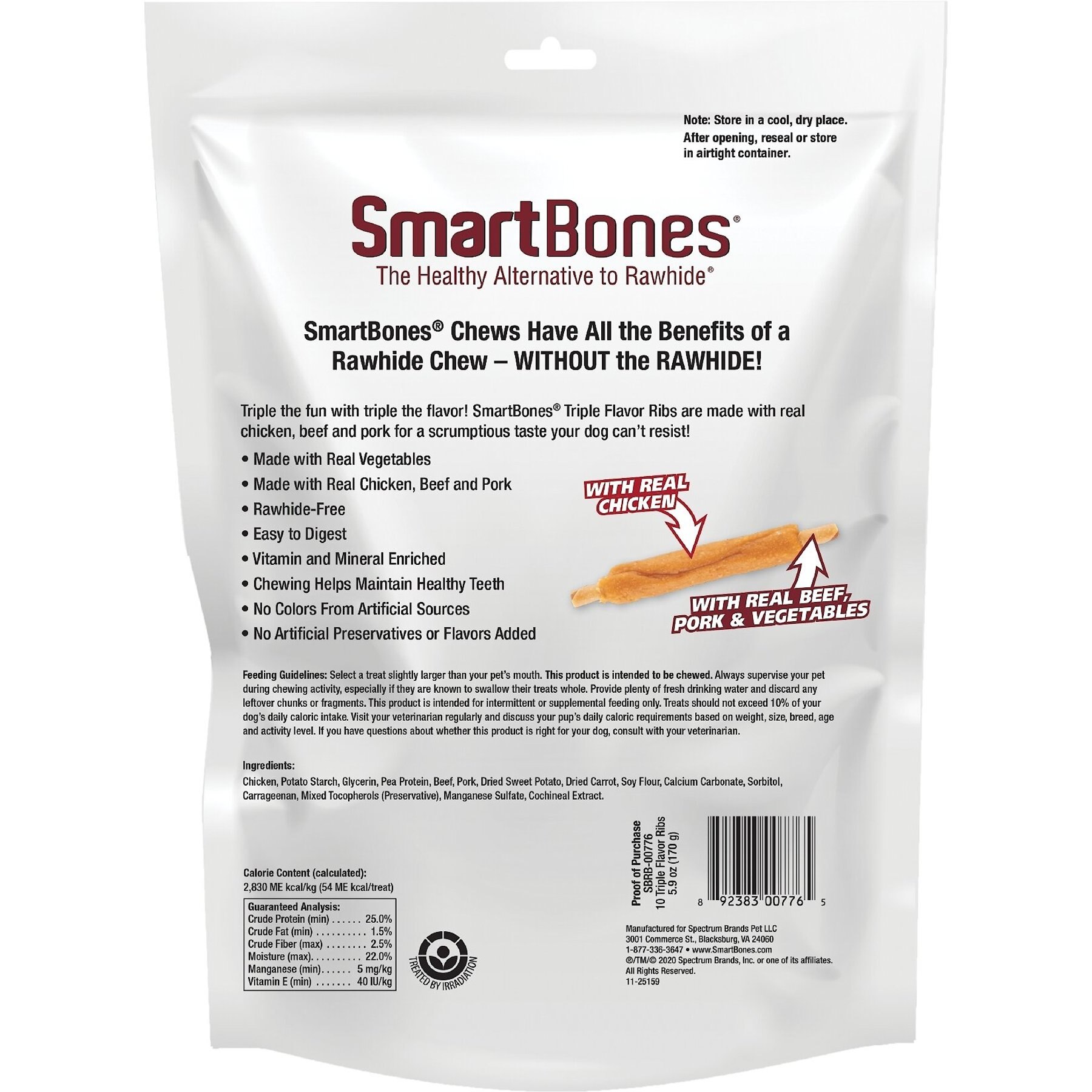 SmartBones Triple Flavor Ribs Chicken, Beef & Pork Dog Treats, 10 count
