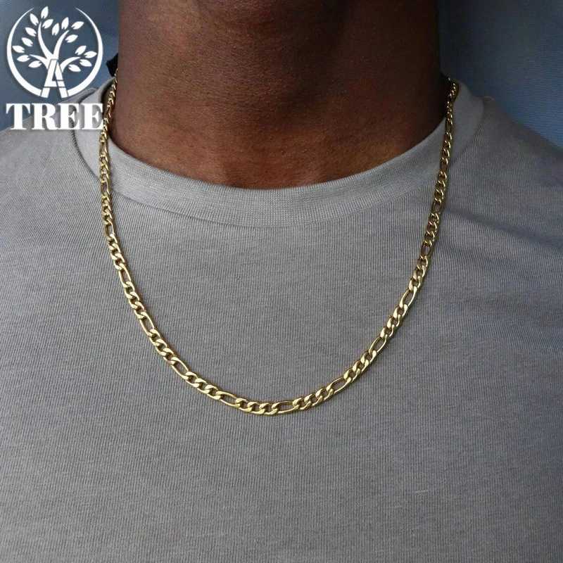 SHSTONE Mens 18K Gold Figaro Chain Necklace 2 4 6 8 10 12mm Cuban Chain 925 Pure Silver Long Necklace Mens Fashion Jewelry W241121