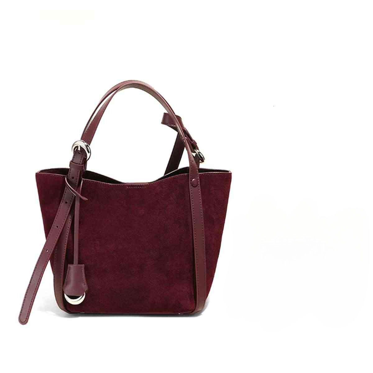 Cowhide Leather Handbag Trendy Women Tote High Quality Basket Bucket Retro Matte Suede Shoulder Crossbody Bag Hasp BagVoyage