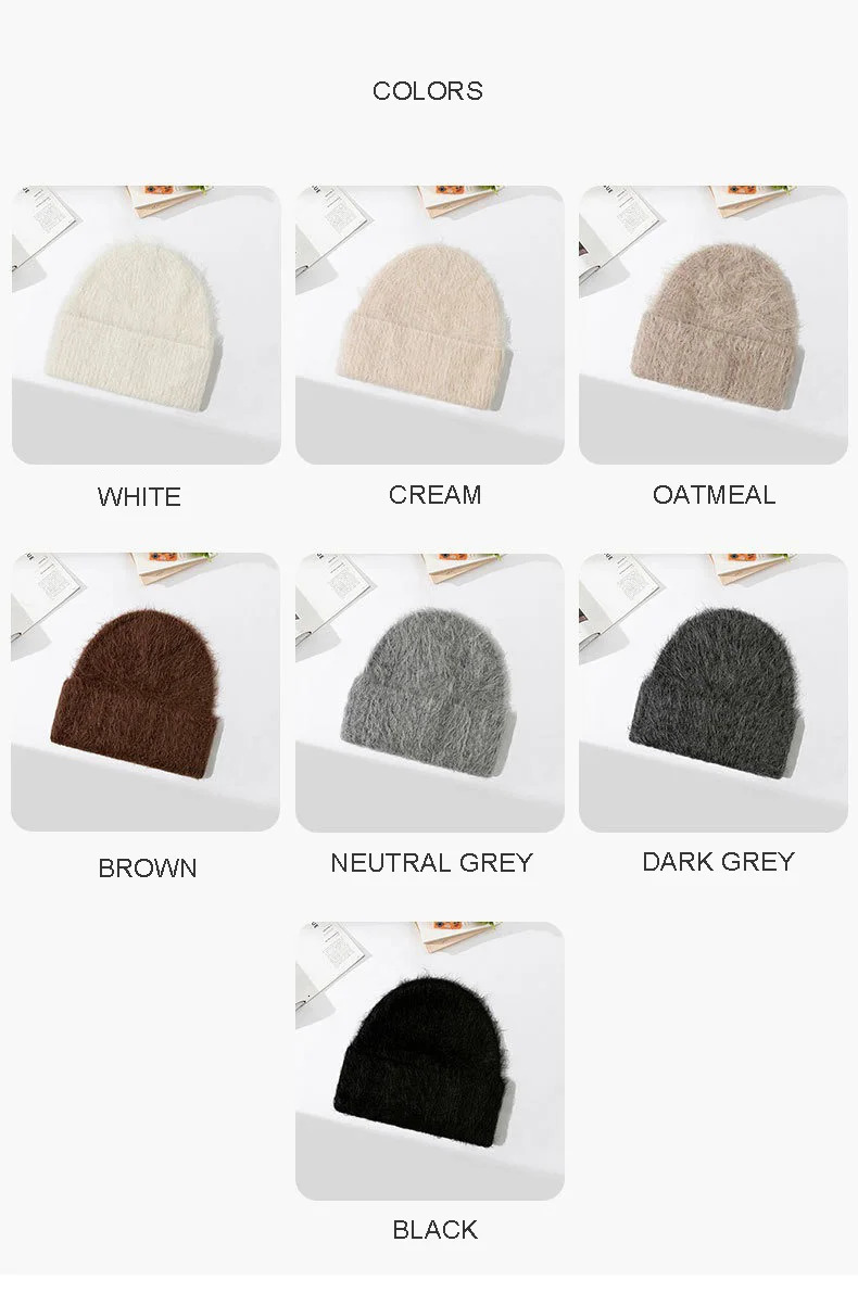 Fluffy Alpaca Wool Beanies Women Warm Knitted Hat Winter Bonnet 241122