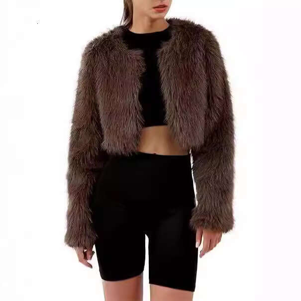 Autumn and winter new artificial long sleeved collarless women's coat top fur plus size