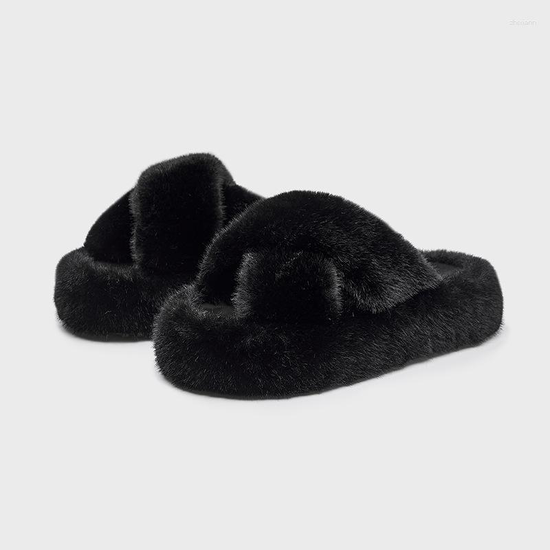 Slippers Increased Non-slip Cotton Home Warm Arch Opening High-end Fashionable Outerwear Maomao For Women zhanyishengli