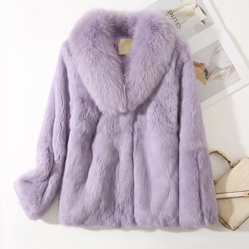 Full fur rabbit fur coat, pure 100% real coat, paired with a natural fox collar jacket
