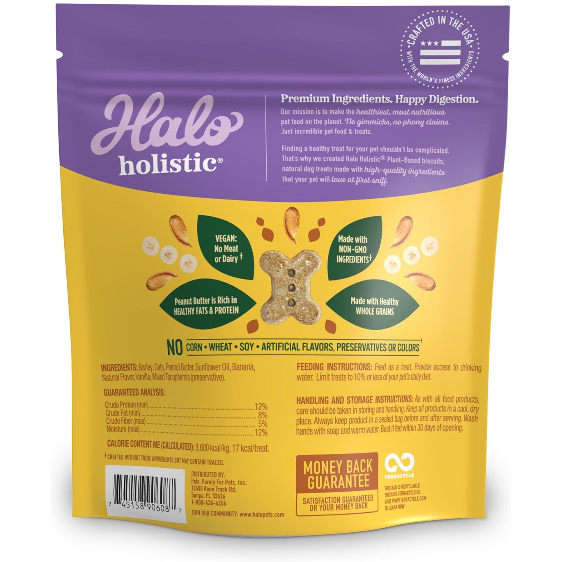 Halo Plant-Based Dog Treats with Peanut Butter & Banana Vegan Dog Treat, 8-oz bag