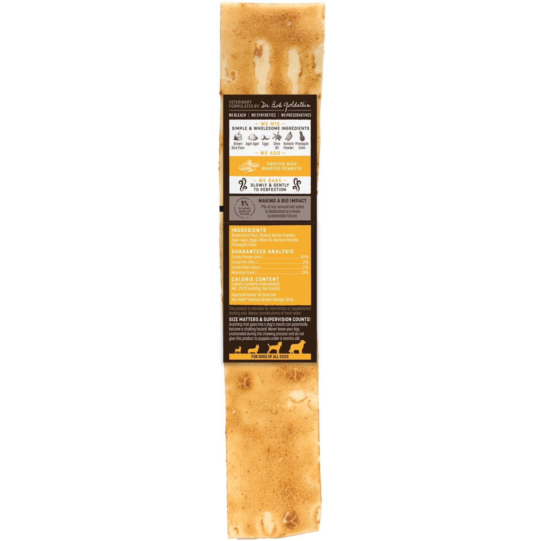 Earth Animal No-Hide Strips Thin Natural Rawhide Alternative Peanut Butter Vegetarian Recipe Chew Dog Treat