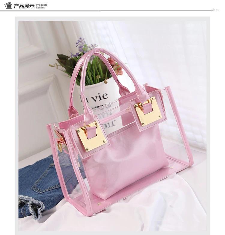 Totes 2pcs Women Fashion Shoulder Bag Clear Jelly Clutch Purse Transparent Handbag